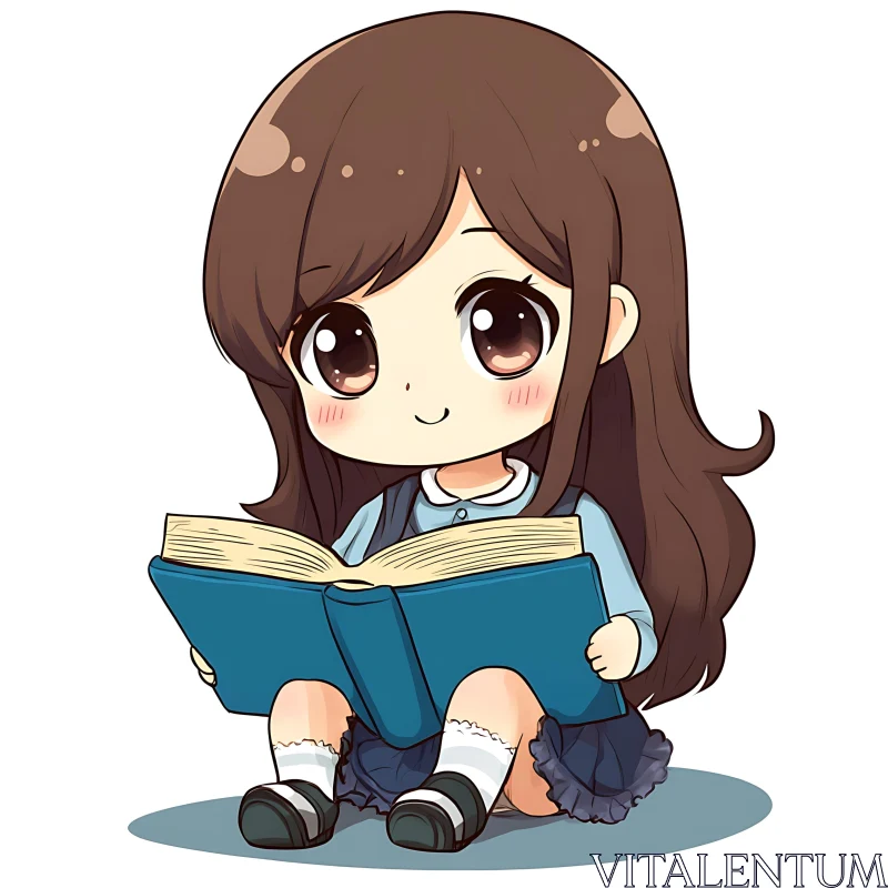 AI ART Chibi Girl with Book - Cute Anime Drawing