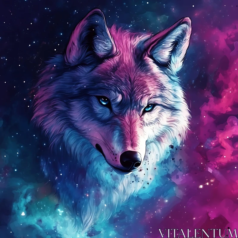 AI ART Celestial Wolf in Galaxy