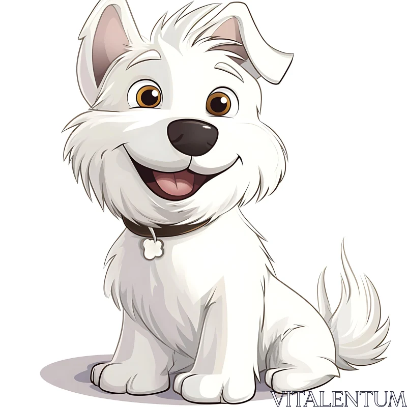 Happy Animated White Dog with Fluffy Fur AI Image