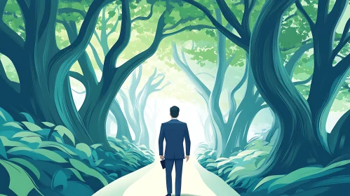 Solitary Businessman in Lush Forest