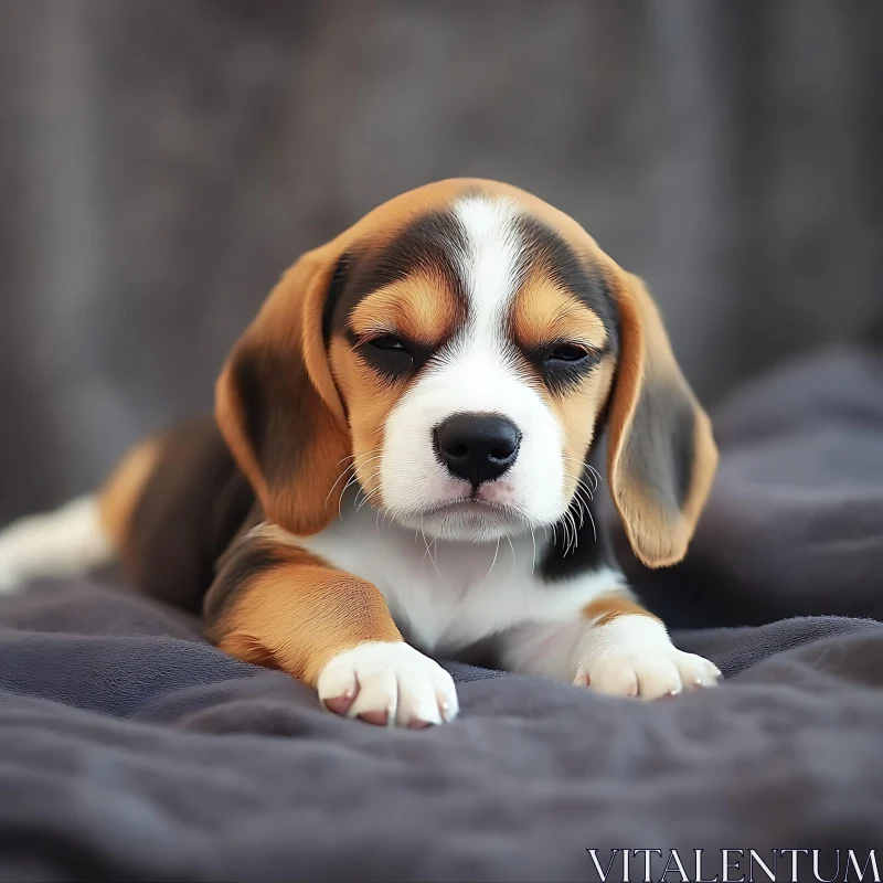 Sleepy Beagle Puppy Close-Up AI Image