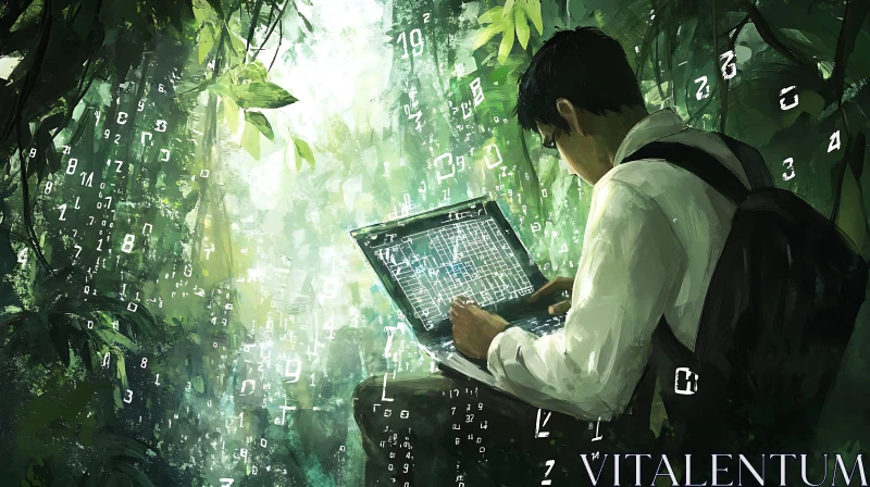 AI ART Nature Meets Code: Forest Laptop Work