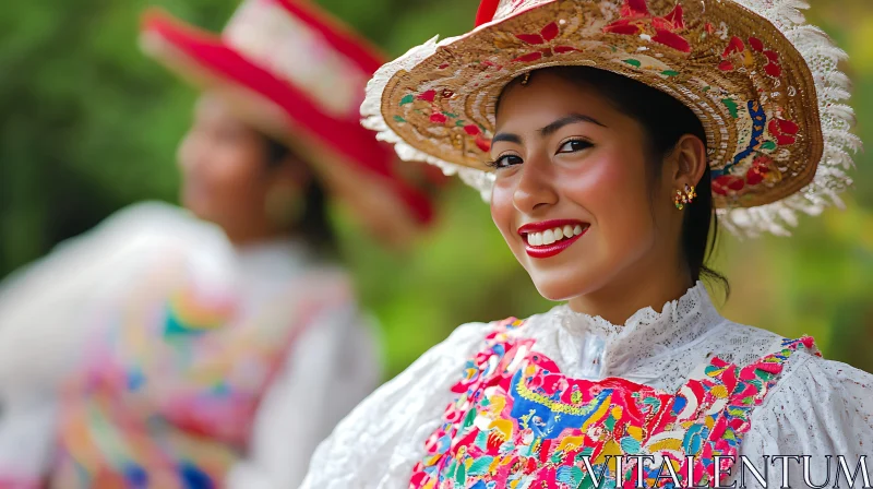 Colorful Portrait of Woman in Traditional Hat AI Image