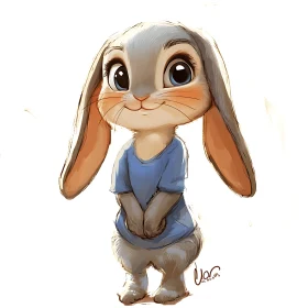 Whimsical Bunny in Blue Shirt