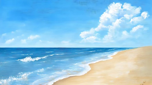 Peaceful Seascape Painting with Blue Sky