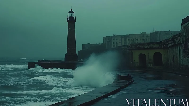 Coastal Lighthouse on a Stormy Day AI Image