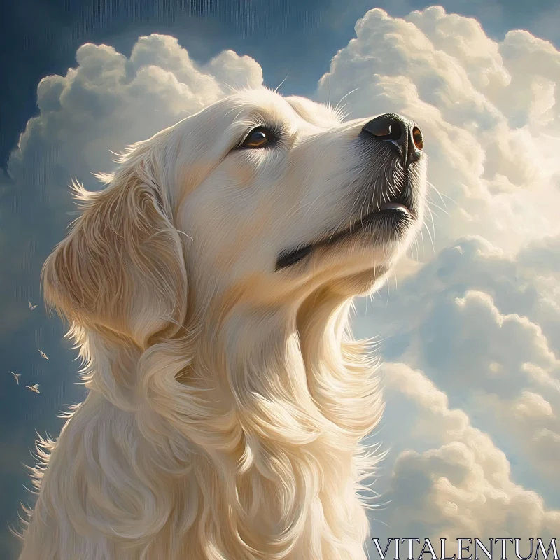 Majestic Golden Retriever in a Serene Cloudscape AI Image