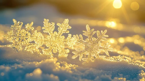 Sunlit Snowflakes in Winter Scene