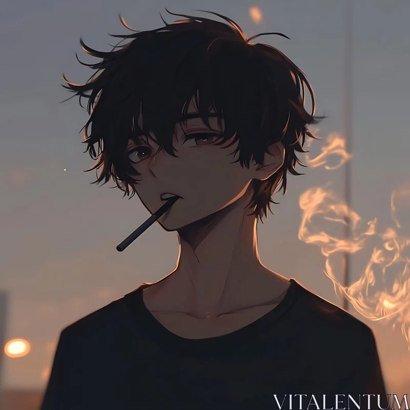 Smoky Anime Portrait at Dusk AI Image