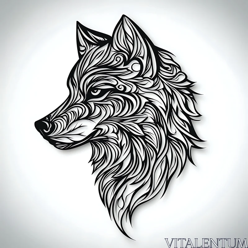 Intricate Wolf Design - Monochrome Art AI Image