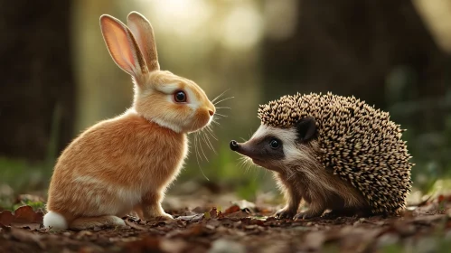 Rabbit and Hedgehog Friends in Nature