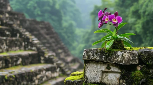 Exotic Orchid Bloom in Jungle Ruins