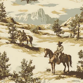 Vintage Cowboy Landscape Painting