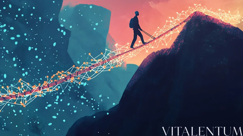 AI ART Silhouette Climbing Connected Mountain Art