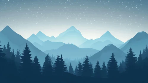 Peaceful Mountain Landscape with Starry Sky