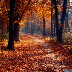 Morning Walk in Autumn Forest