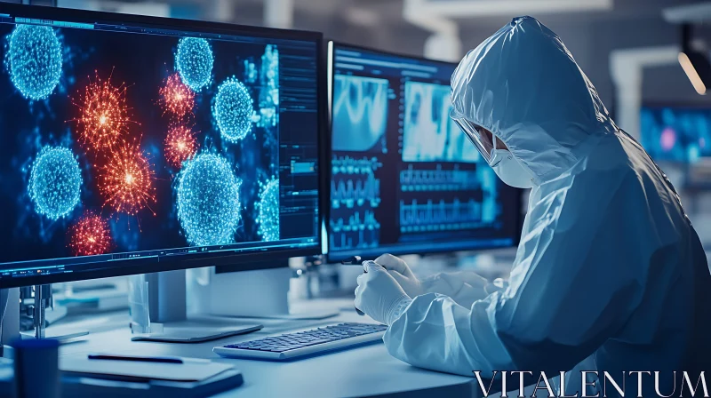 AI ART Scientist Analyzing Virus Structures