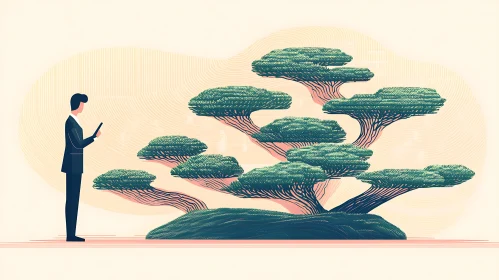 Modern Bonsai: A Stylized Tech Landscape