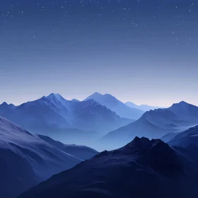 Starlit Mountainscape in Blue Tones