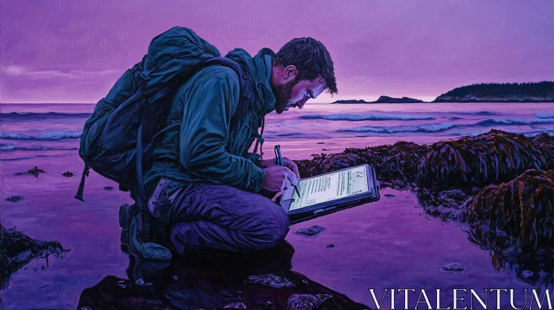 AI ART Twilight Beach Writer