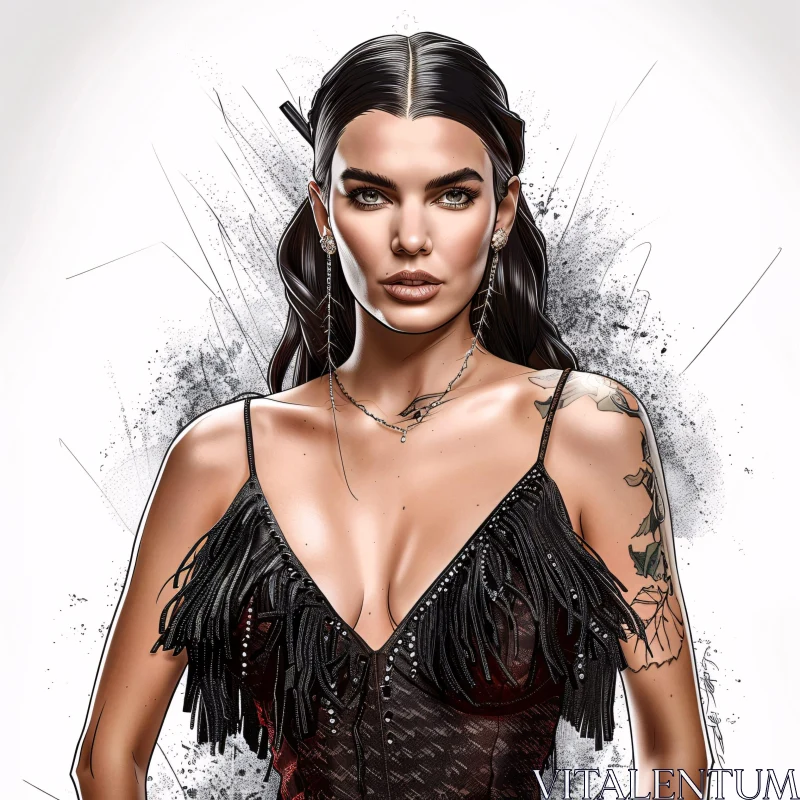 AI ART Stylish Kendall Jenner in Black Dress Illustration