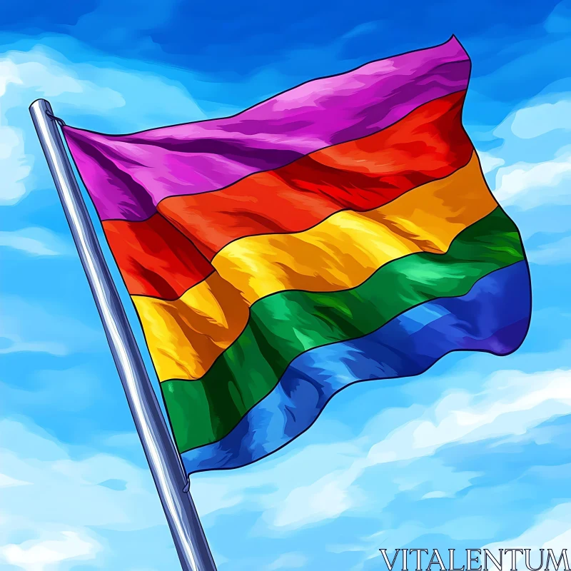 Vivid Rainbow Flag in a Clear Sky AI Image