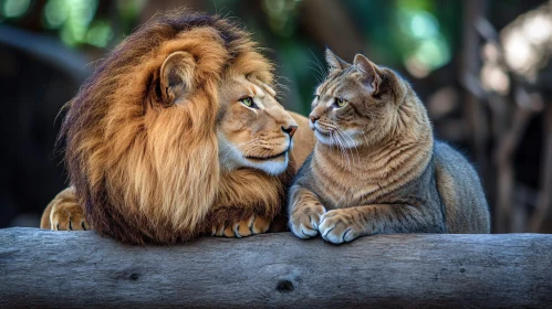 Unlikely Friends: Lion and Cat Portrait