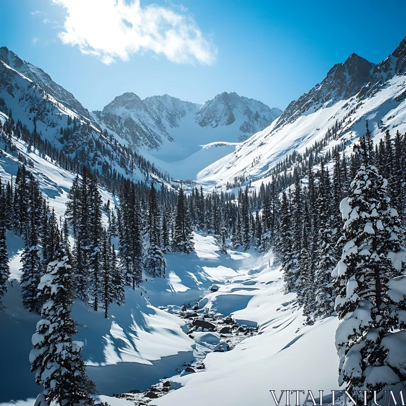 Winter Mountain Scenery with Blue Sky AI Image