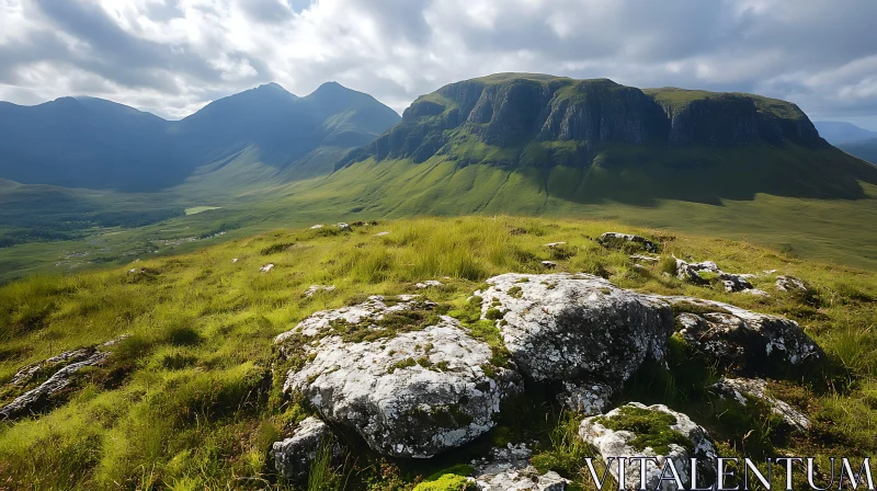 Scenic Mountain Landscape with Rocks AI Image