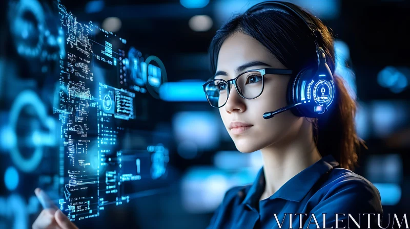 Woman Interacting with Virtual Reality Interface AI Image