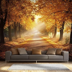 Sunlit Forest Trail in Autumn