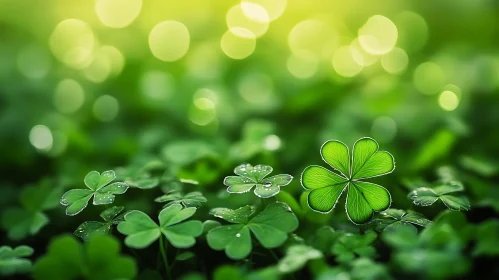 Field of Clovers with Dew Drops