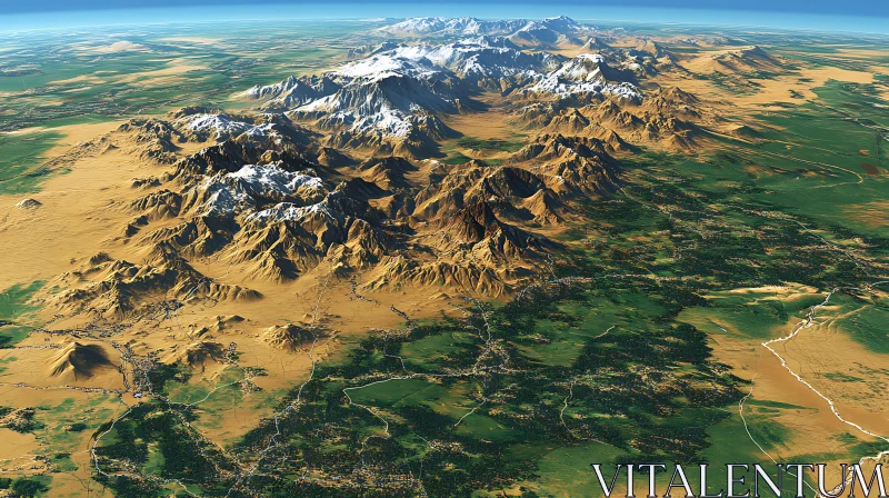 Snowy Peaks and Green Valleys AI Image