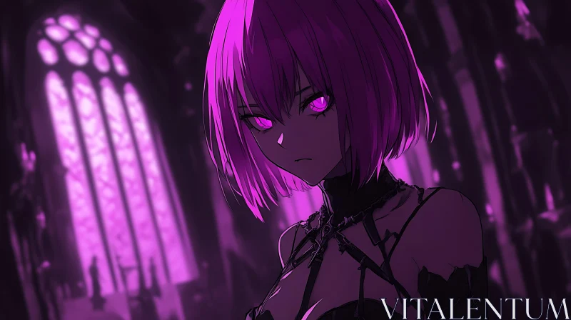 Gothic Anime Character with Pink Eyes and Hair AI Image