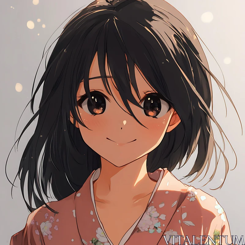 Smiling Anime Girl with Black Hair AI Image