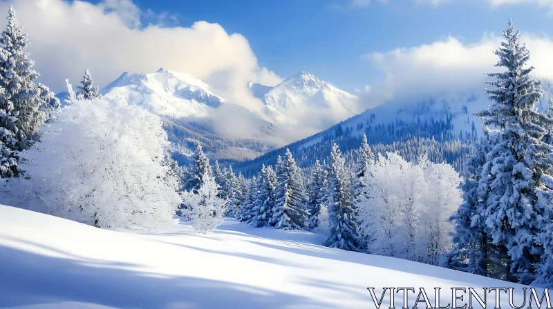 Winter Landscape with Snow-Covered Trees AI Image