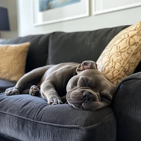 Serene Scene of a Sleeping Puppy on a Cozy Couch