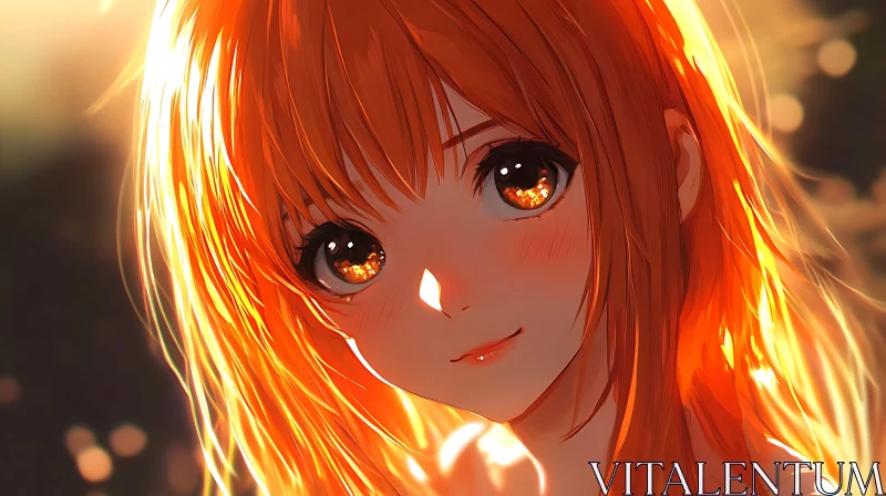 Sunlit Anime Girl with Sparkling Eyes AI Image