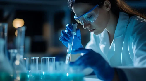 Woman Scientist Pipetting Liquid Sample