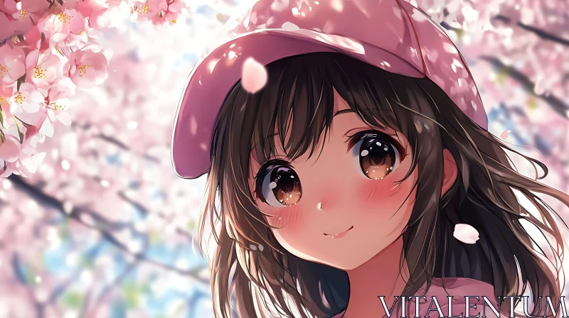 Cute Anime Girl in Spring Illustration AI Image