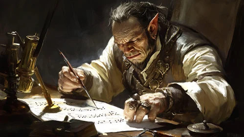 Focused Elf Writing Music Notes