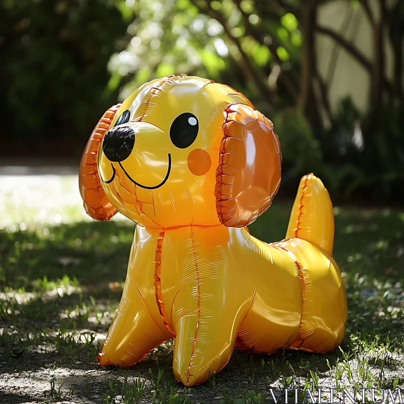 Bright Orange Inflatable Dog Toy Under Sunlight AI Image