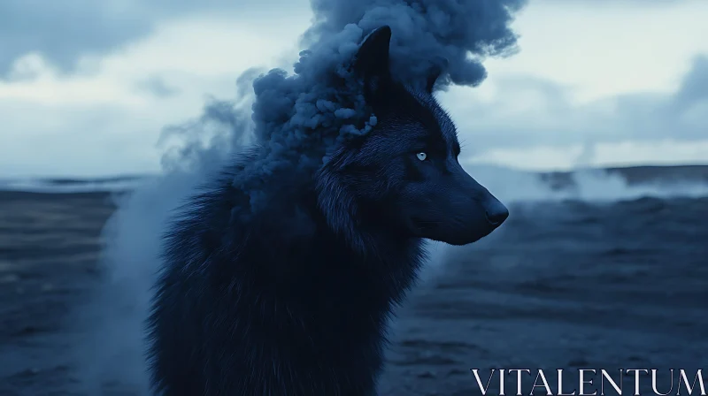 AI ART Mystical Wolf with Smoke Crown