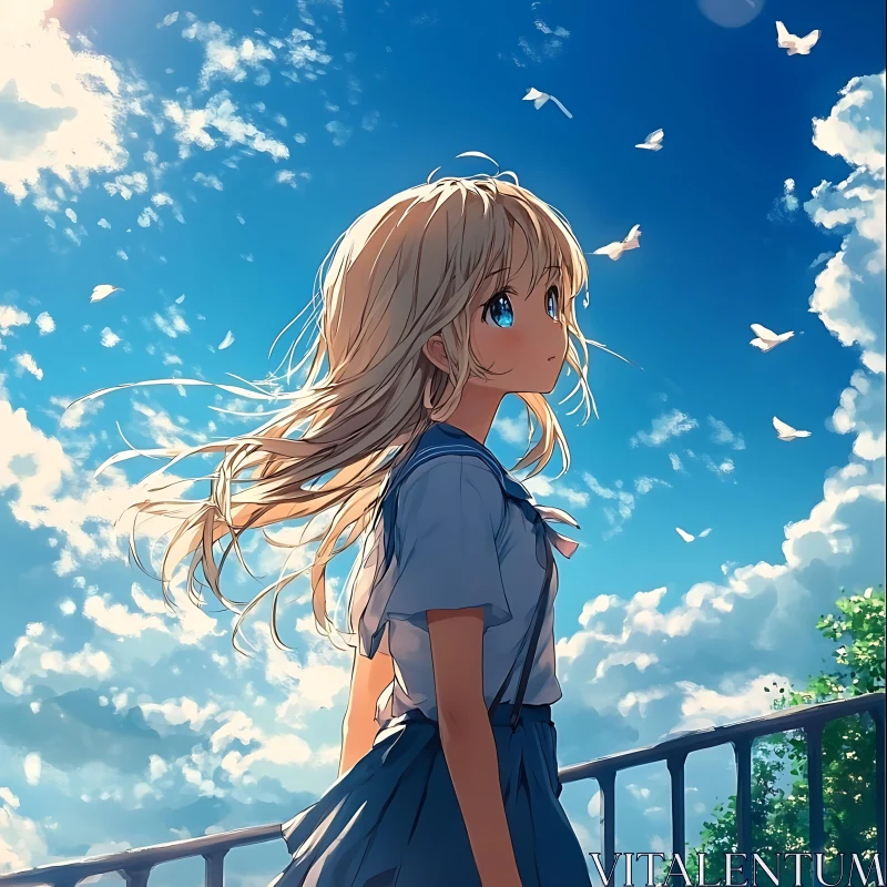 Blond Anime Girl in School Uniform AI Image