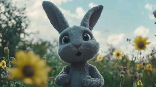 Whimsical Bunny Portrait in Wildflowers