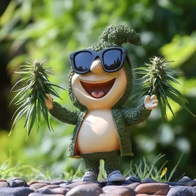 Cartoon Figure with Cannabis Buds