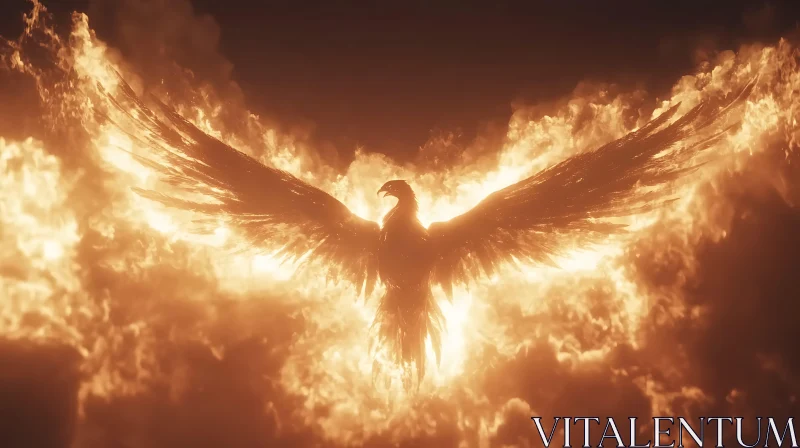 AI ART Fiery Phoenix Spreading Wings Illustration