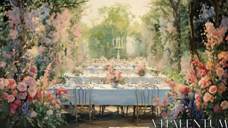 Ethereal Garden Party Painting in a Soft Color Palette AI Image