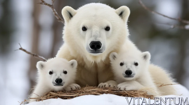 Intimate Portrait of Polar Bear Family in Nature AI Image
