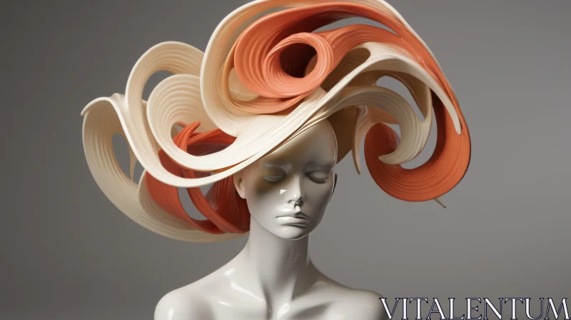 Sculptural Paper Hats: Futuristic Chromatic Waves | Orange and Beige AI Image